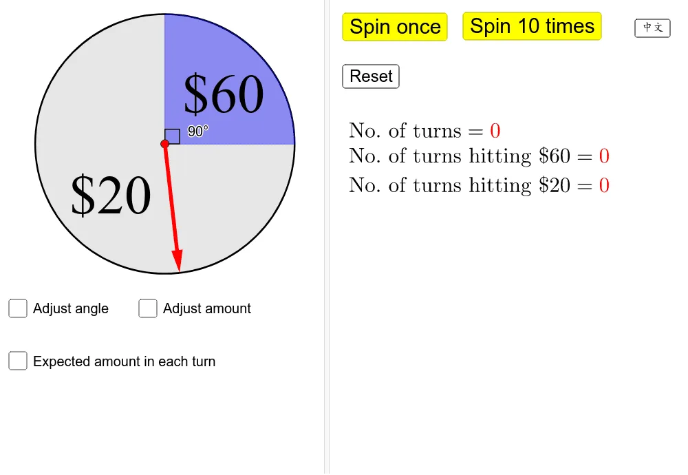 Expectation Value Simulator: Spinner Probability Experiment