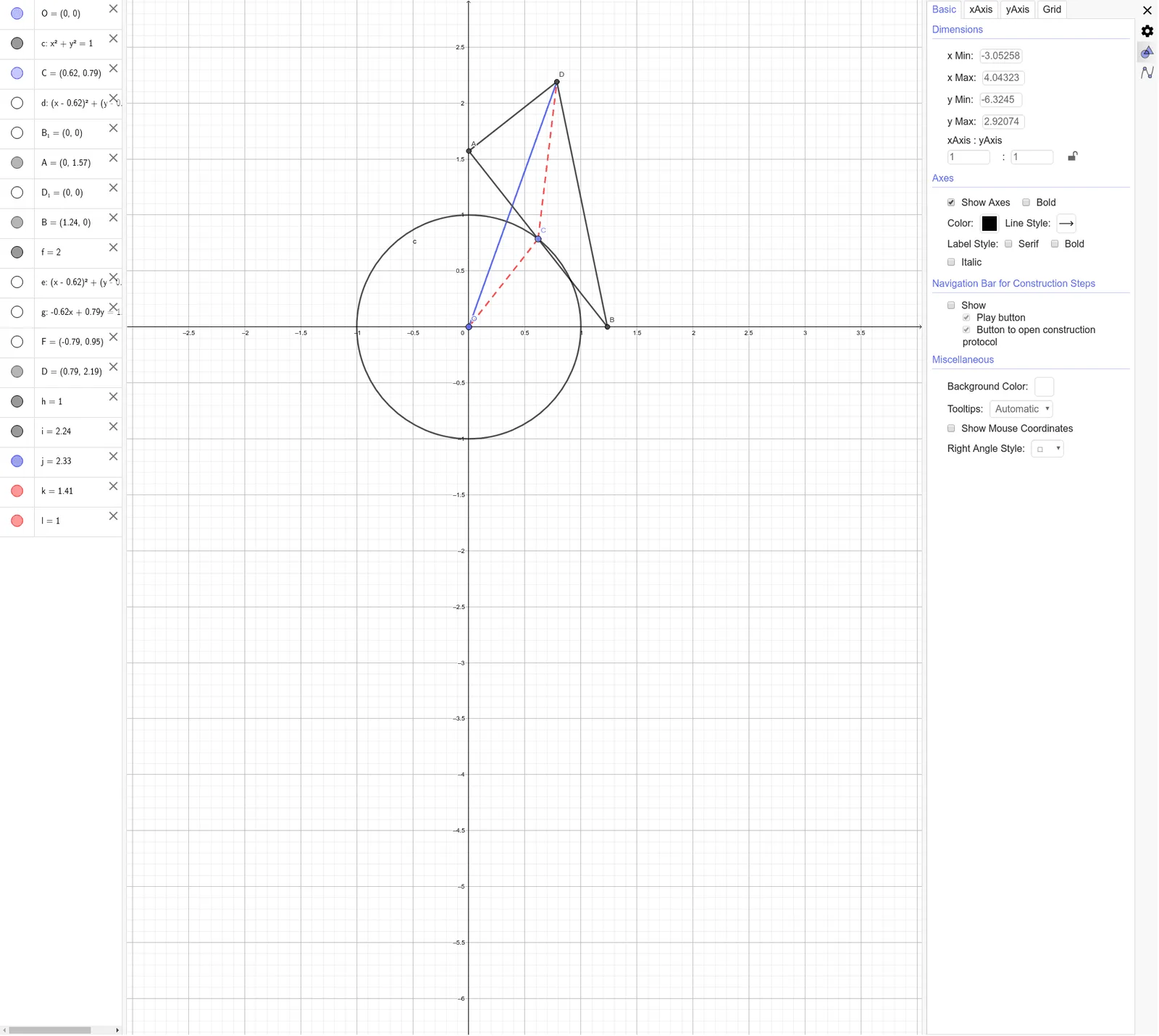 Geometric Construction of Circle Tangents and Intersections