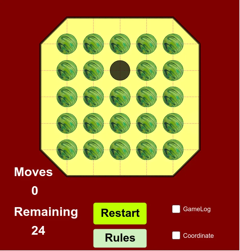 5x5 Square Peg Solitaire Interactive Game