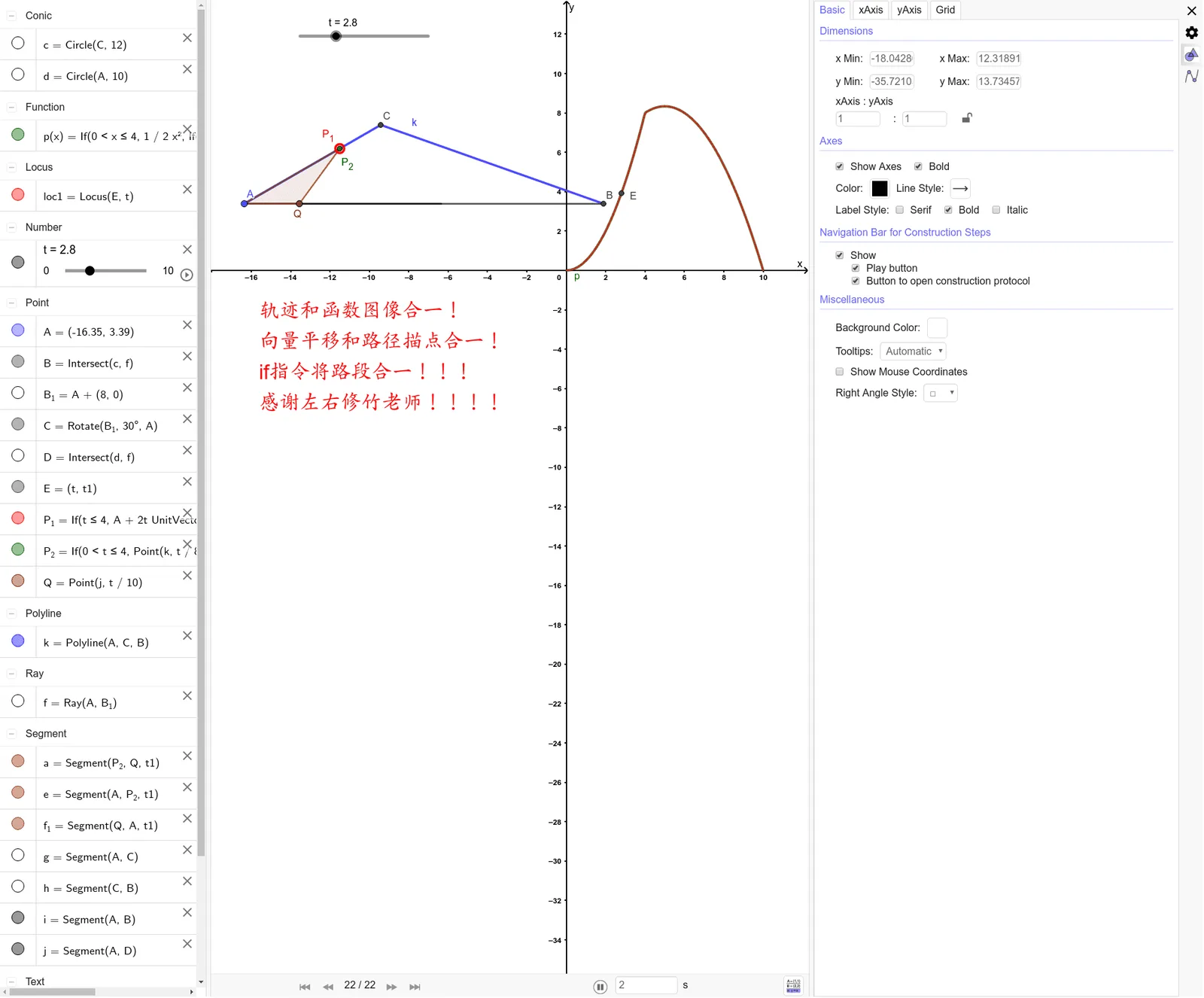 Moving Point and Area: Geometric Transformation and Locus