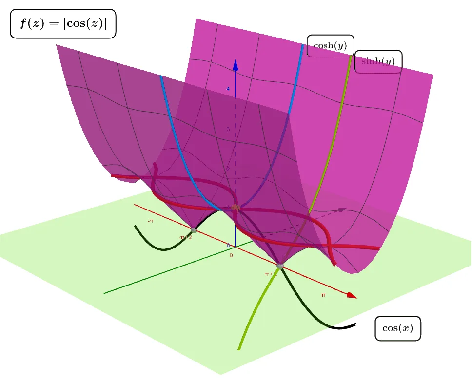Graph and Properties of the Complex Function |cos(z)|