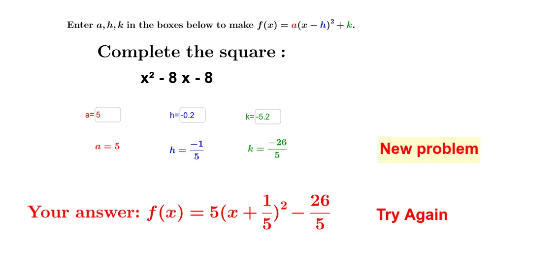 Interactive Practice: Completing the Square for Quadratics