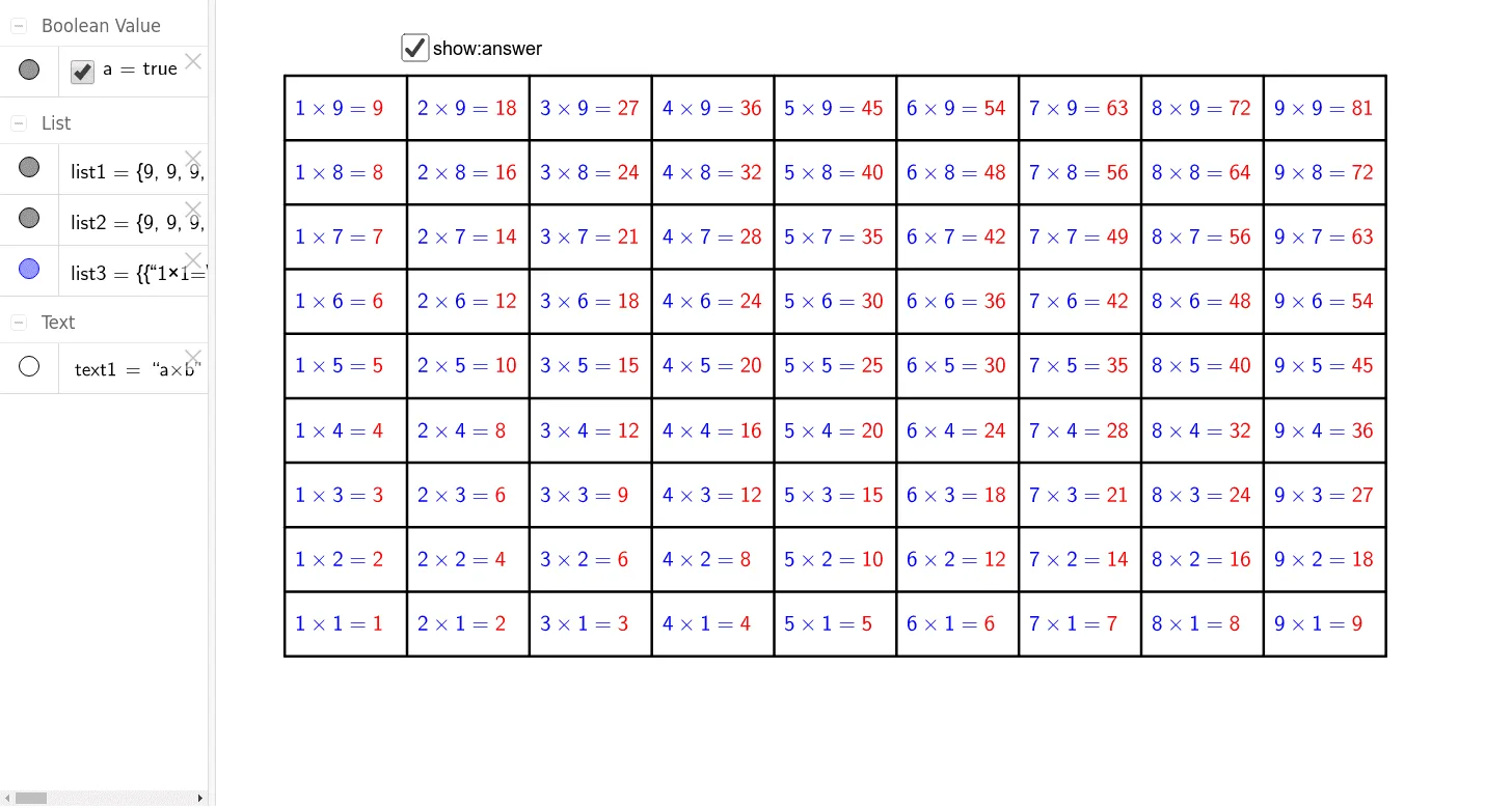 Multiplication Sequence Table Demo