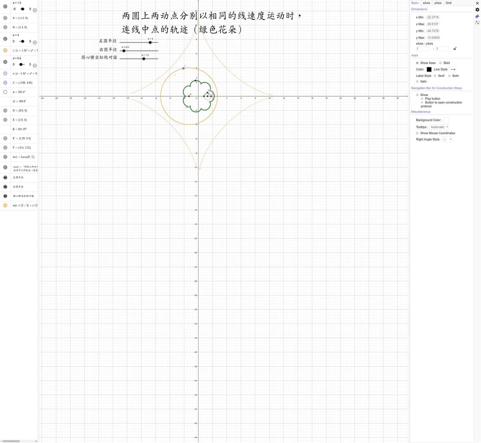 Locus of Midpoint of Two Points Moving at Equal Linear Speed on Two Circles
