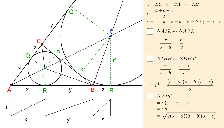 Heron's Formula Proof Without Words: Geometric Construction with Incircle