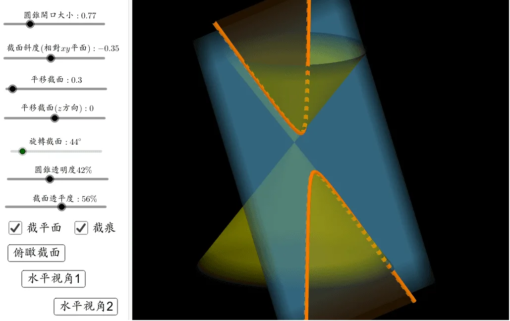 Conic Sections: 3D Demonstration of Conic Intersections