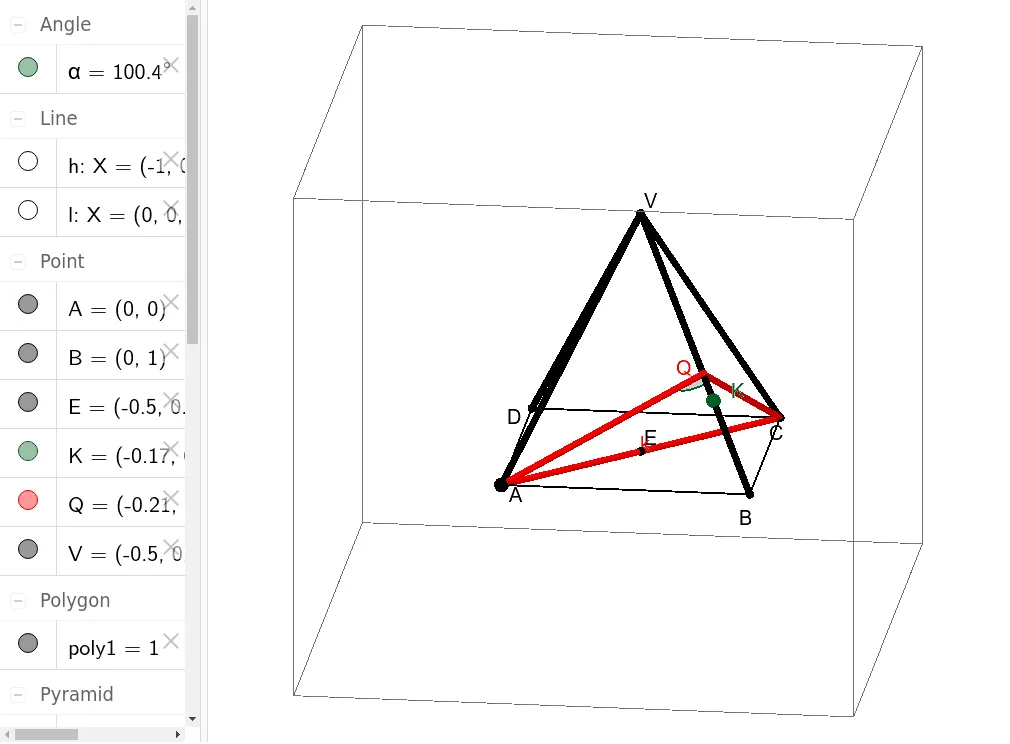 3D Pyramid Geometric Construction and Angle Analysis