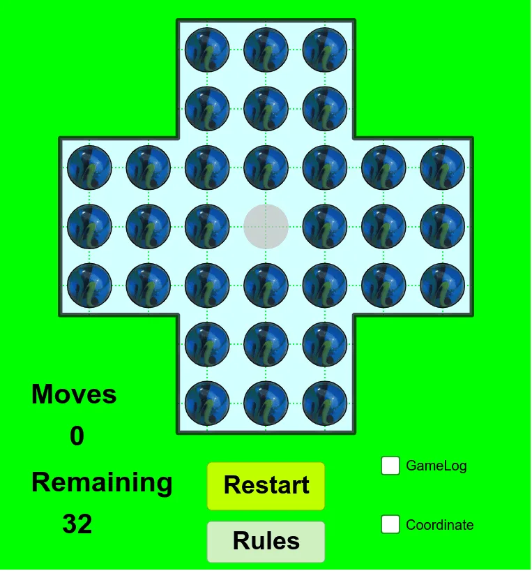 Peg Solitaire English Style (Standard) 33-Hole Board