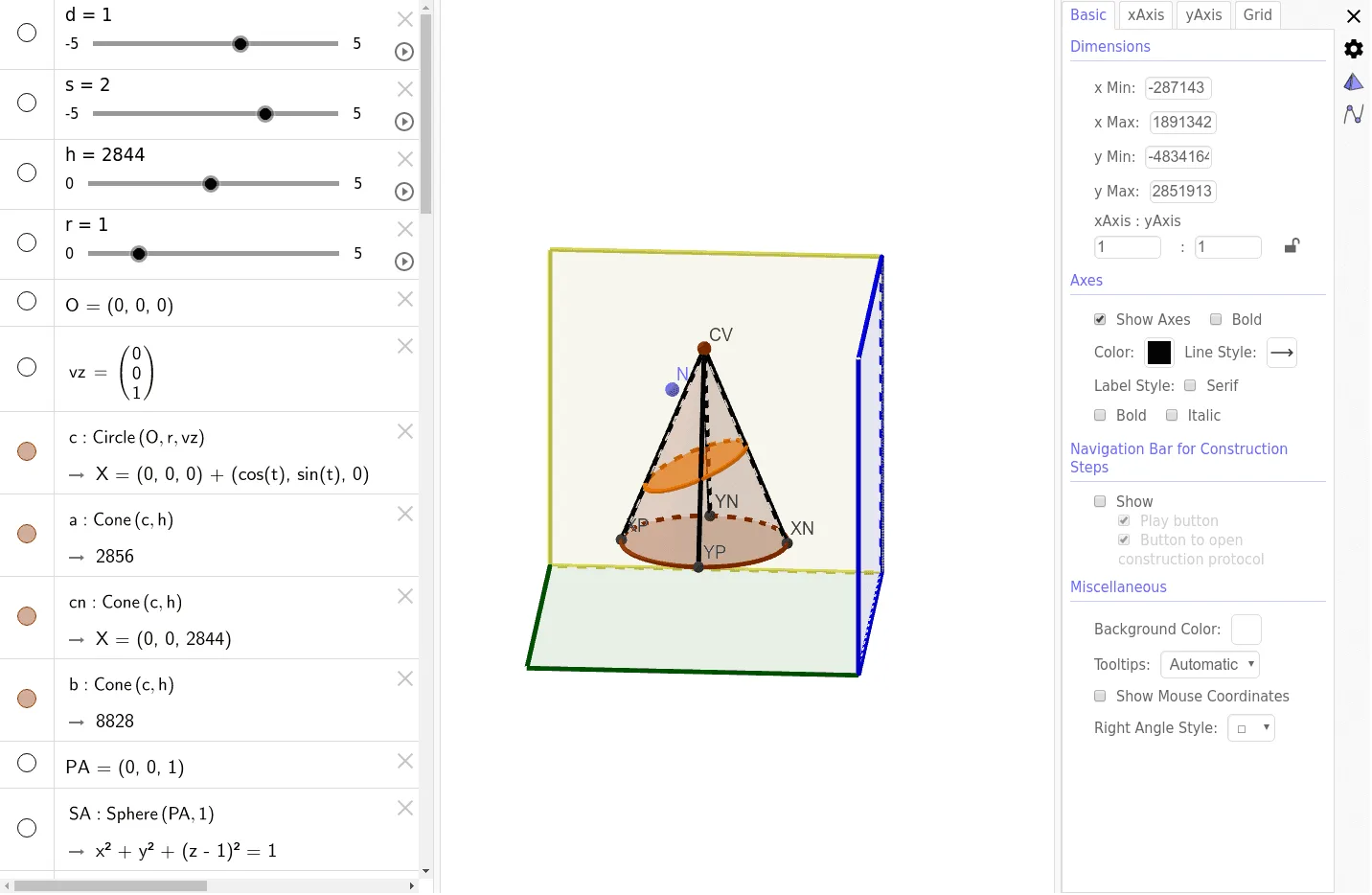 Three-View Drawing of a Cone