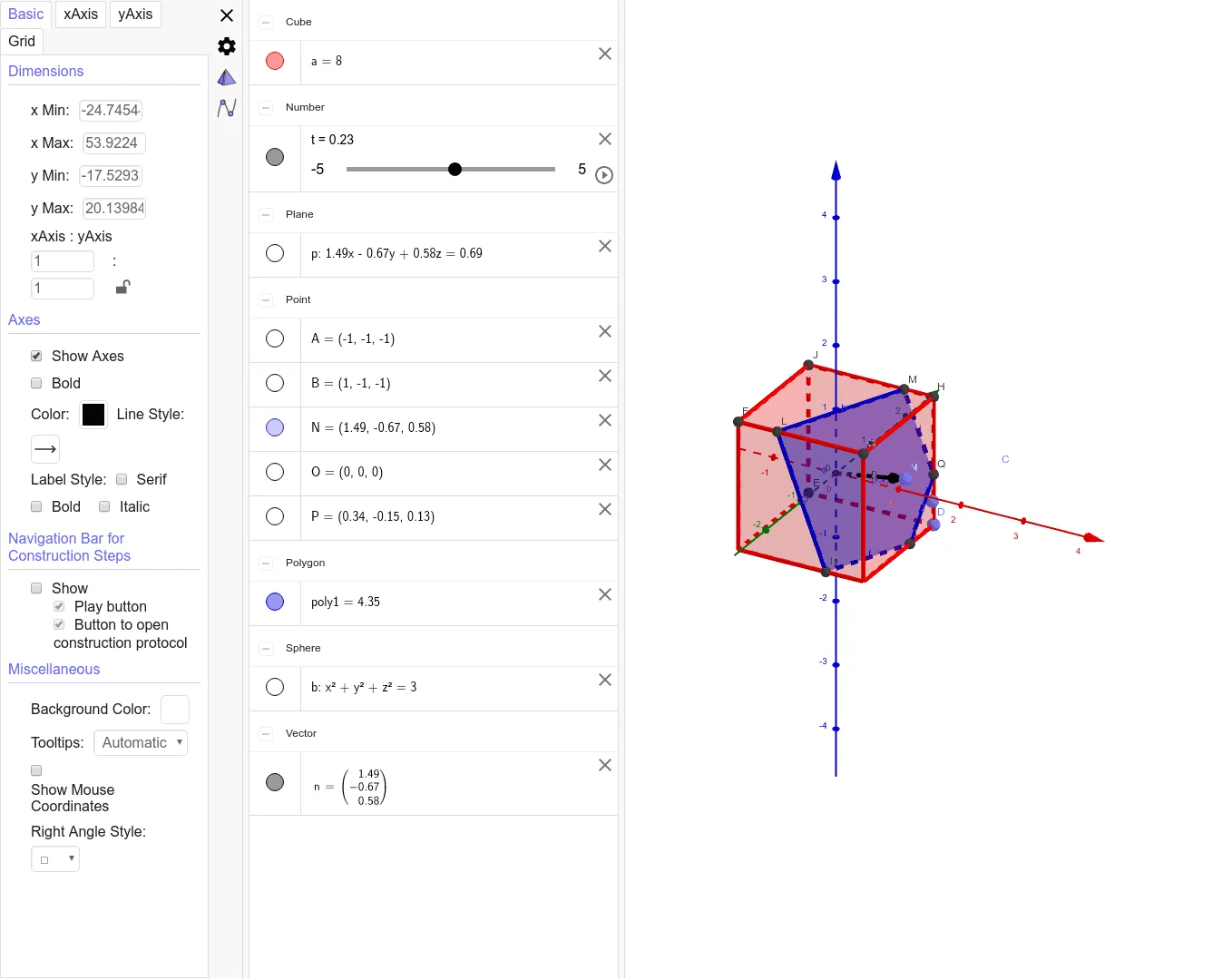 Geometric Construction and Cross-Section Analysis of a Plane Intersecting a Cube